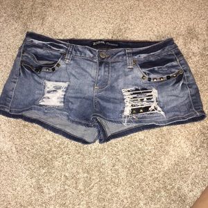 Distressed jean shorts